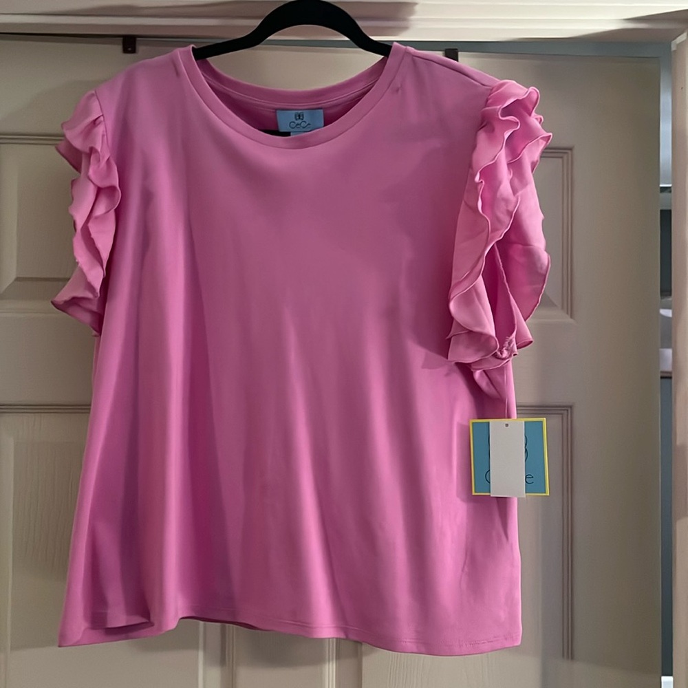 CeCe Pink Ruffled Short Sleeve T-Shirt